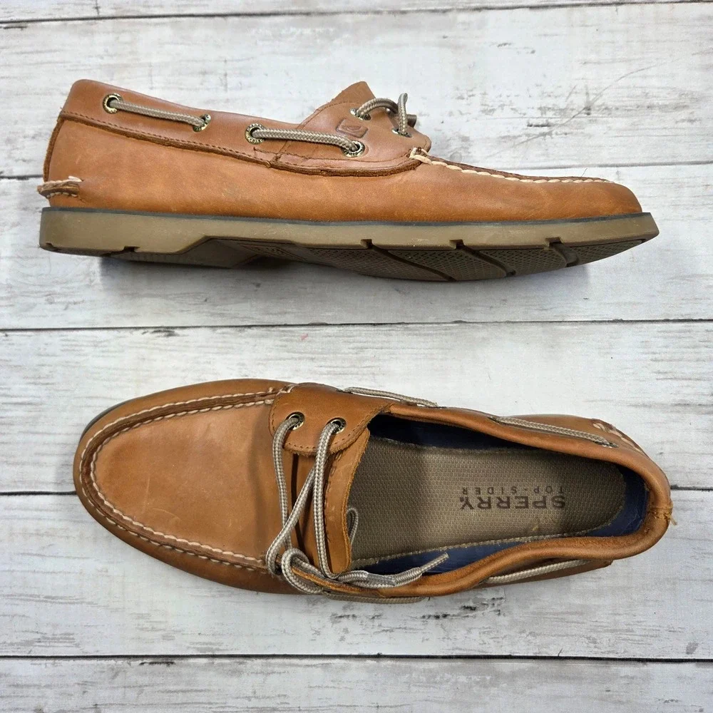 Sperry Top-Sider 0777894 Boat Shoes Men 10M Tan Leather Classic Nautical Loafers